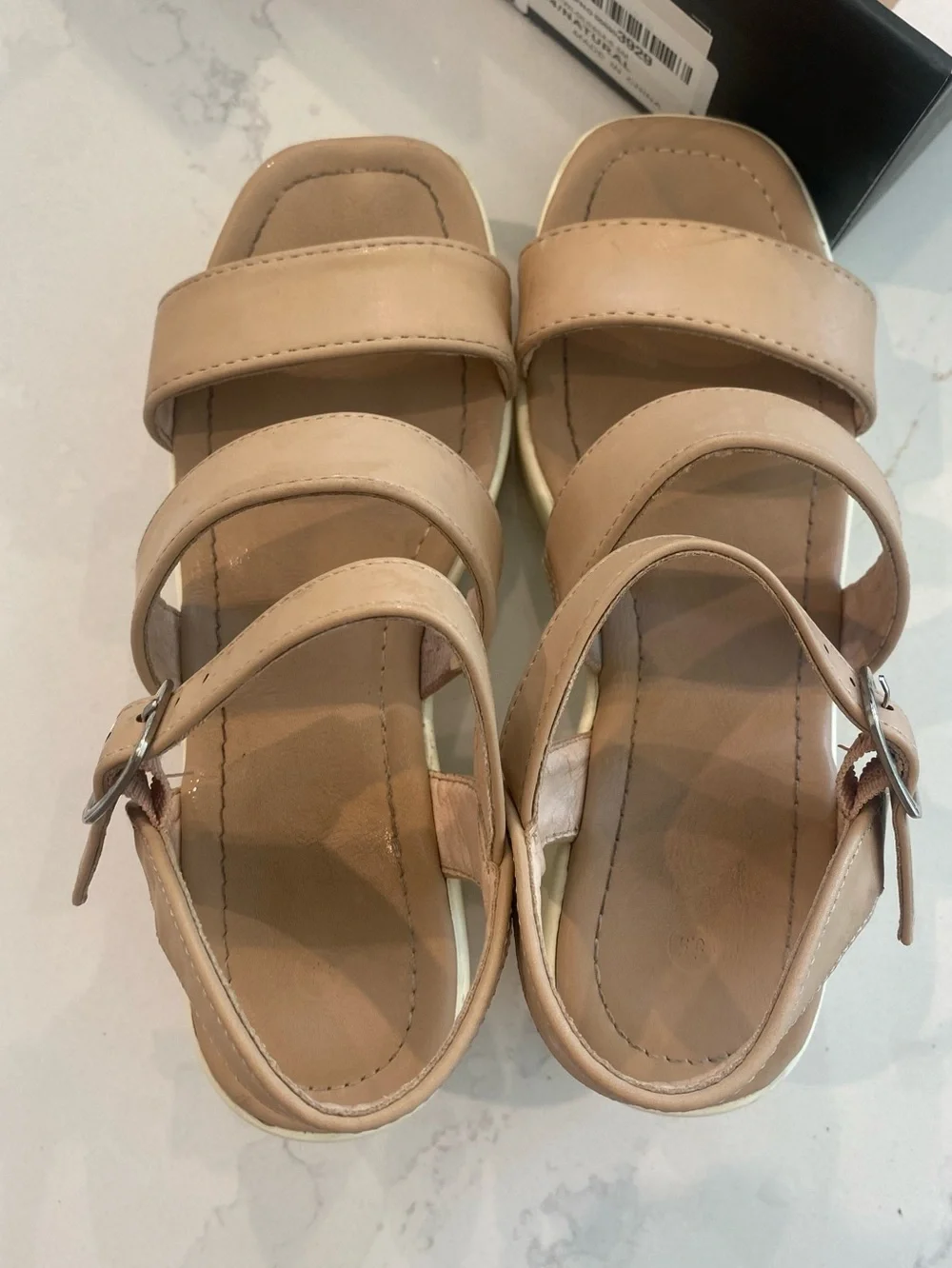 Women's Beige Platform Sandals with White Lug Sole 5.5 size